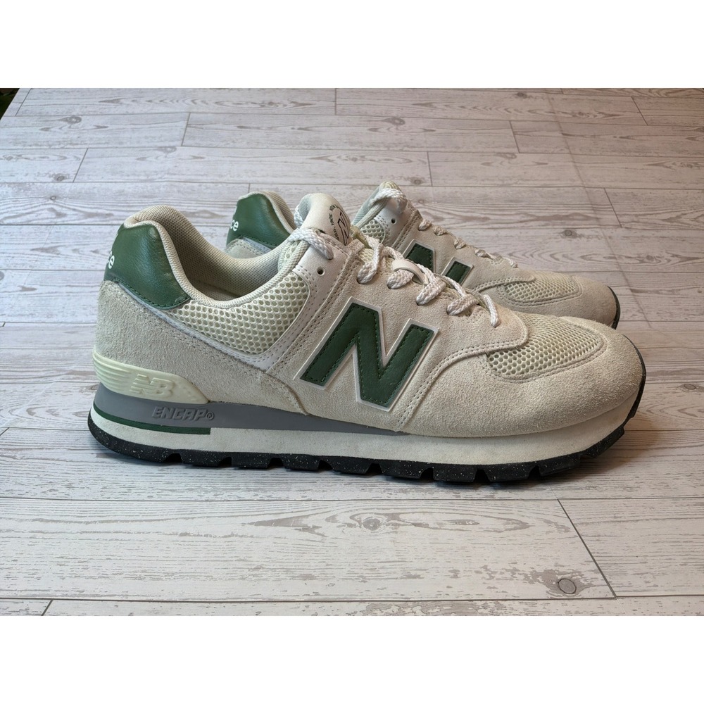 New Balance 574 Rugged Mens 11 White Green Suede Sneakers ML574DUG Gorpcore